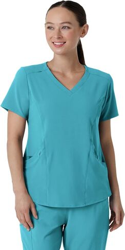 WonderWink Womens Renew V-Neck Top Medical Scrubs, Teal Blue, Medium US in Kuwait
