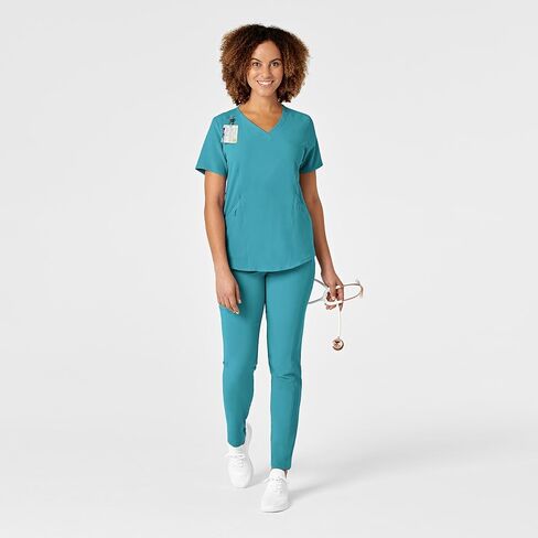 WonderWink Womens Renew V-Neck Top Medical Scrubs, Teal Blue, Medium US in Kuwait