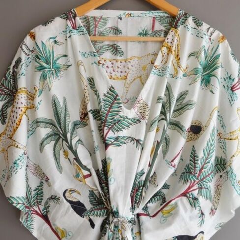 INDACORIFY 100% Cotton Kaftan Dress, Floral Printed Women Dressmaking, Handmade Indian Long Kaftan Suit, Beautiful Beach in Saudi Arabia