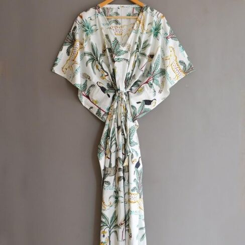 INDACORIFY 100% Cotton Kaftan Dress, Floral Printed Women Dressmaking, Handmade Indian Long Kaftan Suit, Beautiful Beach in Saudi Arabia