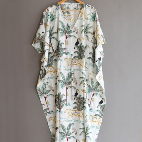 INDACORIFY 100% Cotton Kaftan Dress, Floral Printed Women Dressmaking, Handmade Indian Long Kaftan Suit, Beautiful Beach in Saudi Arabia