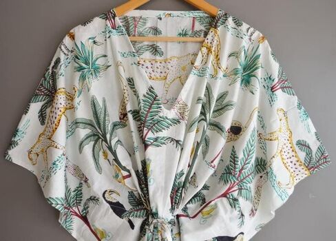 INDACORIFY 100% Cotton Kaftan Dress, Floral Printed Women Dressmaking, Handmade Indian Long Kaftan Suit, Beautiful Beach in Saudi Arabia