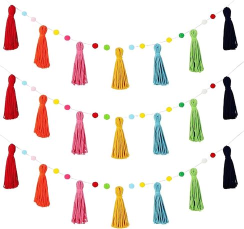 3Pcs Colorful Boho Tassel Garland,Each 130cm/51in Long 12 Balls Felt Ball Garland,Rainbow Pom Pom Tassel,for Kids Room Classroom Nursery Dorm Birthday Party Decorations(Rainbow Colors) in Saudi Arabia