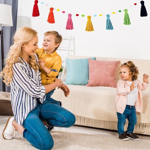 3Pcs Colorful Boho Tassel Garland,Each 130cm/51in Long 12 Balls Felt Ball Garland,Rainbow Pom Pom Tassel,for Kids Room Classroom Nursery Dorm Birthday Party Decorations(Rainbow Colors) in Saudi Arabia