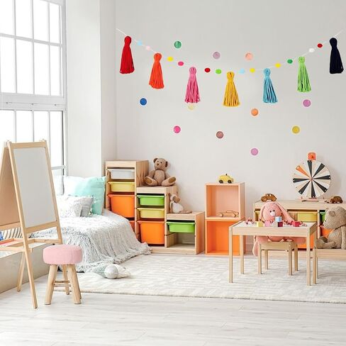 3Pcs Colorful Boho Tassel Garland,Each 130cm/51in Long 12 Balls Felt Ball Garland,Rainbow Pom Pom Tassel,for Kids Room Classroom Nursery Dorm Birthday Party Decorations(Rainbow Colors) in Saudi Arabia