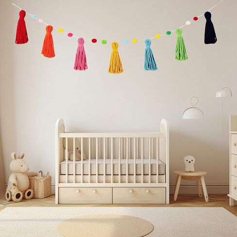 3Pcs Colorful Boho Tassel Garland,Each 130cm/51in Long 12 Balls Felt Ball Garland,Rainbow Pom Pom Tassel,for Kids Room Classroom Nursery Dorm Birthday Party Decorations(Rainbow Colors) in Saudi Arabia