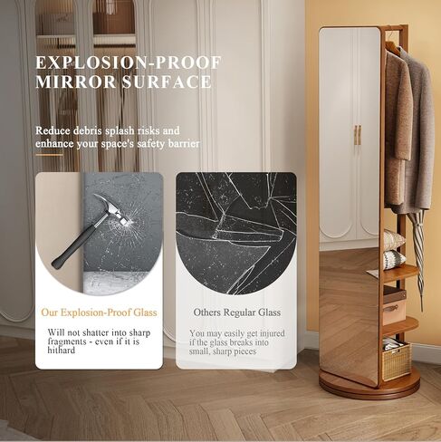 360° Rotating Standing Mirror Full Length with Coat Rack, Full Length Mirror 69" with Stand & Hidden Storage for Bedroom, Entryway, Closet in Saudi Arabia