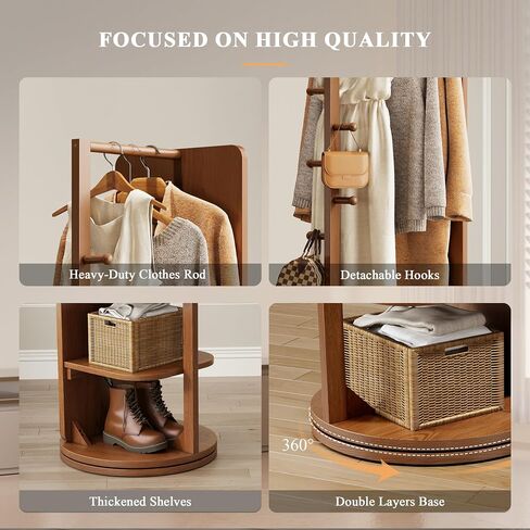 360° Rotating Standing Mirror Full Length with Coat Rack, Full Length Mirror 69" with Stand & Hidden Storage for Bedroom, Entryway, Closet in Saudi Arabia