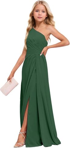 Girls Bridesmaid Dresses Chiffon One Shoulder Flower Girl Dress Wedding Long Formal Tween Pageant Dresses 2-16Y in Saudi Arabia