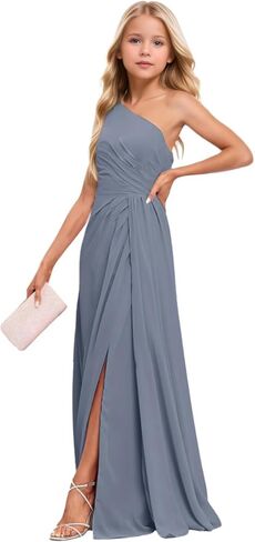 Girls Bridesmaid Dresses Chiffon One Shoulder Flower Girl Dress Wedding Long Formal Tween Pageant Dresses 2-16Y in Saudi Arabia