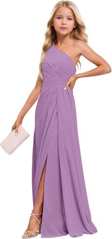 Girls Bridesmaid Dresses Chiffon One Shoulder Flower Girl Dress Wedding Long Formal Tween Pageant Dresses 2-16Y in Saudi Arabia