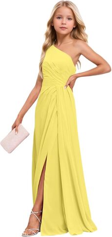 Girls Bridesmaid Dresses Chiffon One Shoulder Flower Girl Dress Wedding Long Formal Tween Pageant Dresses 2-16Y in Saudi Arabia
