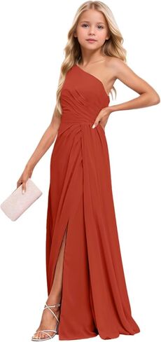 Girls Bridesmaid Dresses Chiffon One Shoulder Flower Girl Dress Wedding Long Formal Tween Pageant Dresses 2-16Y in Saudi Arabia
