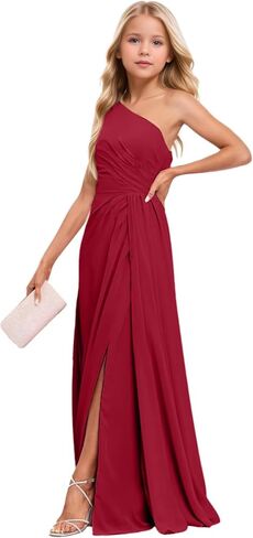 Girls Bridesmaid Dresses Chiffon One Shoulder Flower Girl Dress Wedding Long Formal Tween Pageant Dresses 2-16Y in Saudi Arabia