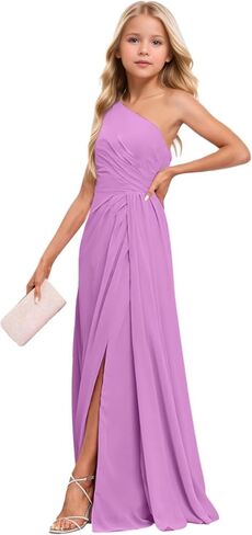 Girls Bridesmaid Dresses Chiffon One Shoulder Flower Girl Dress Wedding Long Formal Tween Pageant Dresses 2-16Y in Saudi Arabia
