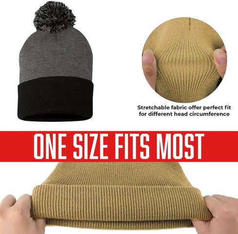 Custom Personalized Embroidery Print Men Womens Winter Knitted Pom-Pom Beanie Hat with Faux Fur Pompom Warm Skull Cap Beanie in Saudi Arabia