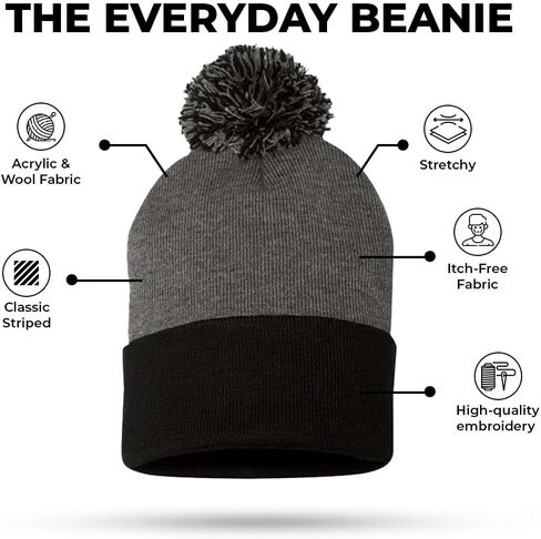 Custom Personalized Embroidery Print Men Womens Winter Knitted Pom-Pom Beanie Hat with Faux Fur Pompom Warm Skull Cap Beanie in Saudi Arabia