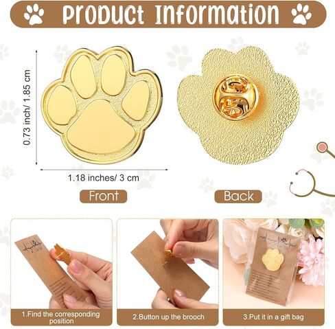 Tondiamo vet tech week gifts Golden Paw Pins Vet Tech Lapel Pins with Inspirational Cards Bags for Med Appreciation in Saudi Arabia