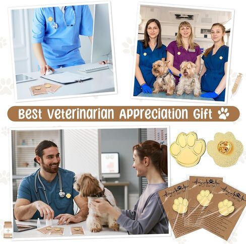 Tondiamo vet tech week gifts Golden Paw Pins Vet Tech Lapel Pins with Inspirational Cards Bags for Med Appreciation in Saudi Arabia
