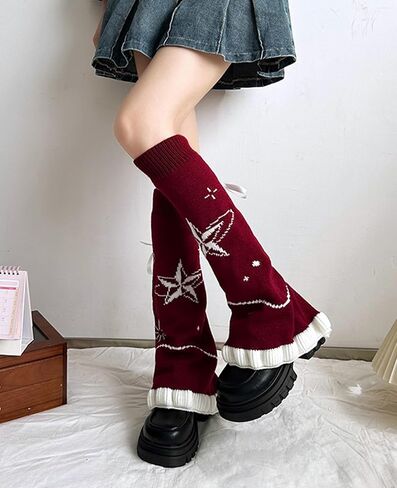Leoparts Womens Knit Leg Warmers Y2K Star Pattern Flared Knee High Leg Sleeve Socks Goth Punk Harajuku Streetwear Leg Cover in Saudi Arabia