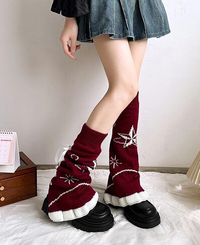 Leoparts Womens Knit Leg Warmers Y2K Star Pattern Flared Knee High Leg Sleeve Socks Goth Punk Harajuku Streetwear Leg Cover in Saudi Arabia