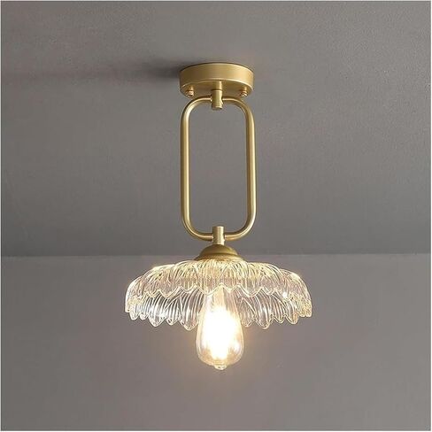 LNPTAL Modern Gold Glass Semi Flush Mount Ceiling Light, Creative Petal Design Ceiling Lamp with Brass Finish, Entryway Hallway Dining Room Bedroom Lighting Fixture in Saudi Arabia
