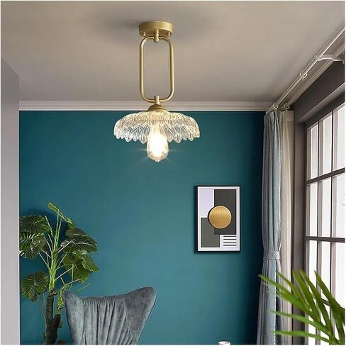LNPTAL Modern Gold Glass Semi Flush Mount Ceiling Light, Creative Petal Design Ceiling Lamp with Brass Finish, Entryway Hallway Dining Room Bedroom Lighting Fixture in Saudi Arabia