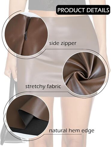 VividMosaic Women's Y2K Black Leather Mini Skirt High Waisted Side Zipper Stretchy Faux PU Bodycon Short Skirts in Kuwait