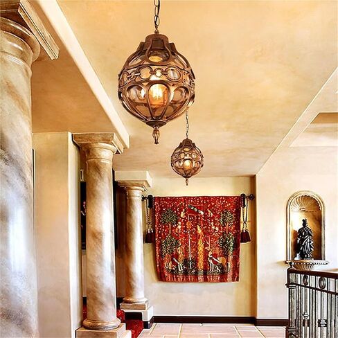 Lnptal Vintage Industriage Globe ضوء قلادة ، كرة معدنية ريفي معلقة مصباح معلن مع ظلال كهرمبر ، ثريا مزرعة قابلة للتعديل للدخول ، المدخل ، البهو (الظلام ، 18 سم) in Saudi Arabia