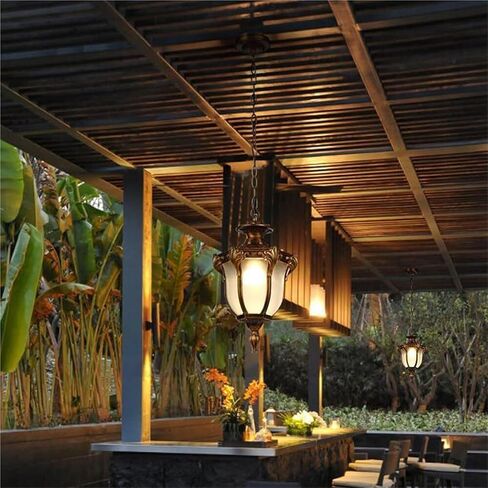 Lnptal European European Pendant Light ، مصباح معلق من البرونز العتيقة ، ثريا الظل الزجاجية في الهواء الطلق للمدخل ، المدخل ، بهو ، الشرفة (النحاس) in Saudi Arabia