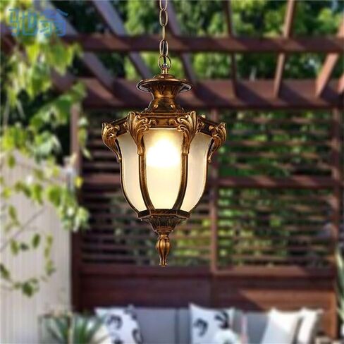 Lnptal European European Pendant Light ، مصباح معلق من البرونز العتيقة ، ثريا الظل الزجاجية في الهواء الطلق للمدخل ، المدخل ، بهو ، الشرفة (النحاس) in Saudi Arabia