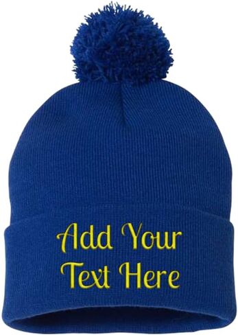 Custom Personalized Embroidery Print Men Womens Winter Knitted Pom-Pom Beanie Hat with Faux Fur Pompom Warm Skull Cap Beanie in Saudi Arabia