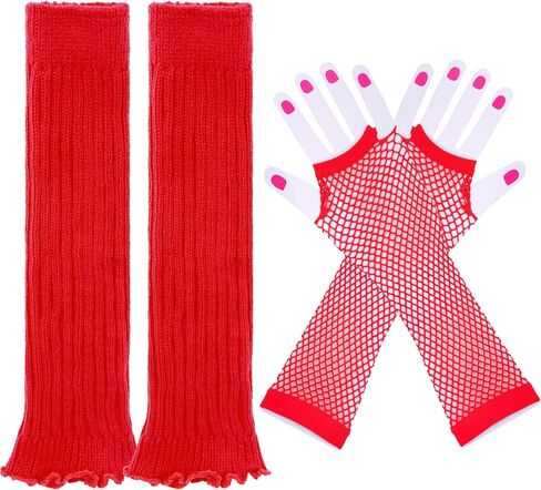 Leg Warmers Fishnet Gloves Fingerless Set Knit Long Socks for Women Girls 80s 90s Party Accessories Halloween in Kuwait