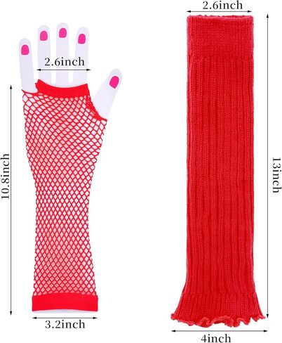 Leg Warmers Fishnet Gloves Fingerless Set Knit Long Socks for Women Girls 80s 90s Party Accessories Halloween in Kuwait