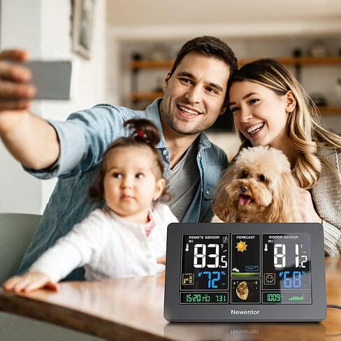 Newentor محطة الطقس اللاسلكية المقياس الحراري الداخلي في الهواء الطلق ، عرض حرارة الطقس الرقمي مع عرض الساعة الذرية ، والضغط البارومتري ، ومحطة توقع مع الإضاءة الخلفية القابلة للتعديل ، والأسود in Kuwait