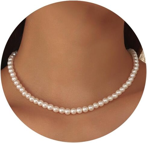 Pearl Choker Necklaces for Women - 4MM 6MM 8MM White/Pink Pearl Necklace Dainty Wedding Bridesmaid Bridal Jewelry Gifts in Saudi Arabia