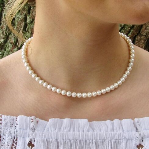 Pearl Choker Necklaces for Women - 4MM 6MM 8MM White/Pink Pearl Necklace Dainty Wedding Bridesmaid Bridal Jewelry Gifts in Saudi Arabia