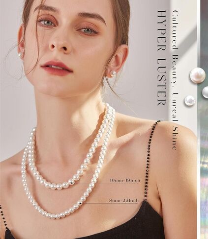 Raneecoco Hyper Luster Sterling Silver Round Necklace Pearl Necklace for Women | قلادة دنتي أو قلادة طويلة اللؤلؤ | هدية جاهزة لحفل الزفاف in Kuwait