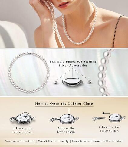 Raneecoco Hyper Luster Sterling Silver Round Necklace Pearl Necklace for Women | قلادة دنتي أو قلادة طويلة اللؤلؤ | هدية جاهزة لحفل الزفاف in Kuwait