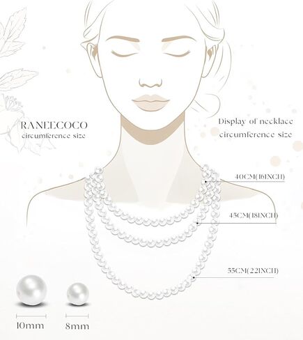 Raneecoco Hyper Luster Sterling Silver Round Necklace Pearl Necklace for Women | قلادة دنتي أو قلادة طويلة اللؤلؤ | هدية جاهزة لحفل الزفاف in Kuwait