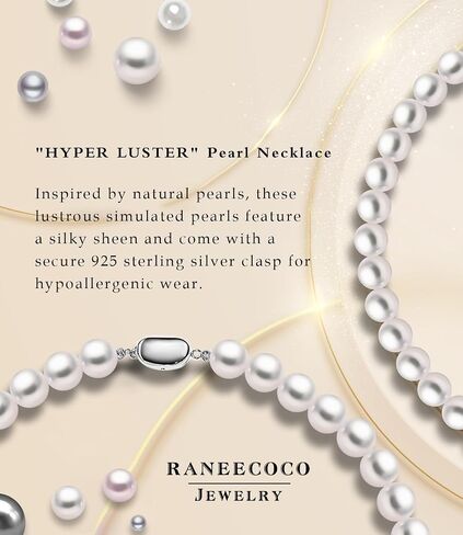 Raneecoco Hyper Luster Sterling Silver Round Necklace Pearl Necklace for Women | قلادة دنتي أو قلادة طويلة اللؤلؤ | هدية جاهزة لحفل الزفاف in Kuwait