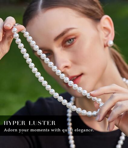 Raneecoco Hyper Luster Sterling Silver Round Necklace Pearl Necklace for Women | قلادة دنتي أو قلادة طويلة اللؤلؤ | هدية جاهزة لحفل الزفاف in Kuwait