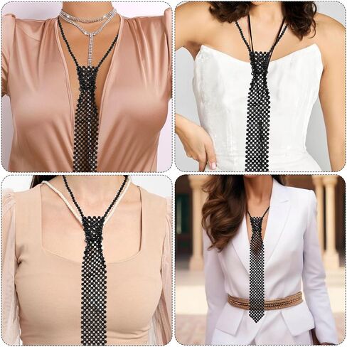 Artificial Pearls Neck Tie Pearl Necktie for Women Long Pearl Necklace Handmade Weaving Shirt Necklace for Women Beaded Tie Necklaces Party Jewelry Accessories in Kuwait