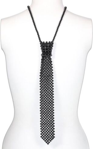 Artificial Pearls Neck Tie Pearl Necktie for Women Long Pearl Necklace Handmade Weaving Shirt Necklace for Women Beaded Tie Necklaces Party Jewelry Accessories in Kuwait