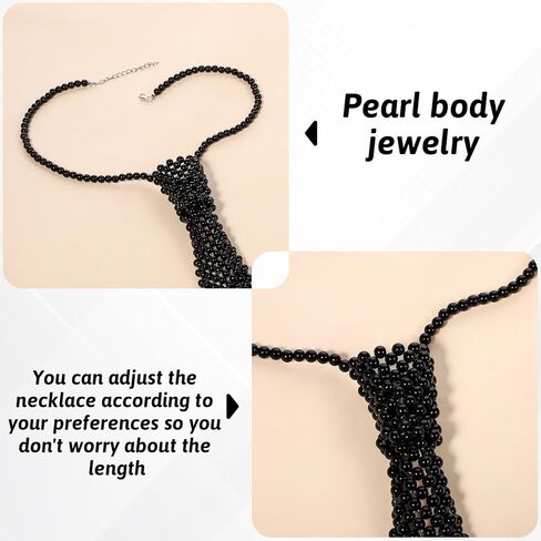 Artificial Pearls Neck Tie Pearl Necktie for Women Long Pearl Necklace Handmade Weaving Shirt Necklace for Women Beaded Tie Necklaces Party Jewelry Accessories in Kuwait
