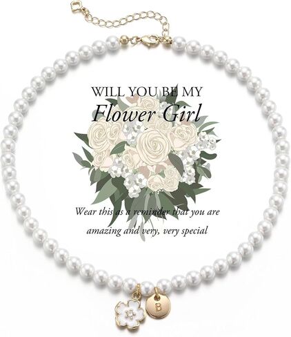 Flower Girl Gift Pearl Necklace - Personalized Faux Pearl Initial Necklace (A-Z) Flower Girls Proposal Gifts in Saudi Arabia