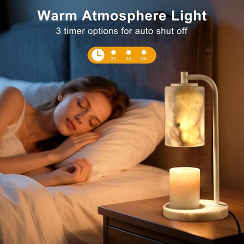 Marble Candle Warmer Lamp with Timer & Dimmer- Flameless Wax Melt Warmer, Electric Candles Warmer, Unique Textured Table Lamp for Jar Candles, Elegant Home & Bedroom Decor, Perfect Housewarming Gift in Saudi Arabia