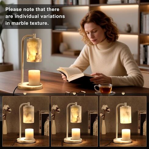 Marble Candle Warmer Lamp with Timer & Dimmer- Flameless Wax Melt Warmer, Electric Candles Warmer, Unique Textured Table Lamp for Jar Candles, Elegant Home & Bedroom Decor, Perfect Housewarming Gift in Saudi Arabia