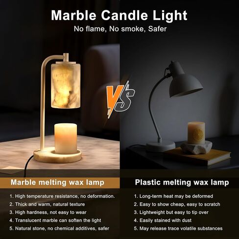 Marble Candle Warmer Lamp with Timer & Dimmer- Flameless Wax Melt Warmer, Electric Candles Warmer, Unique Textured Table Lamp for Jar Candles, Elegant Home & Bedroom Decor, Perfect Housewarming Gift in Saudi Arabia