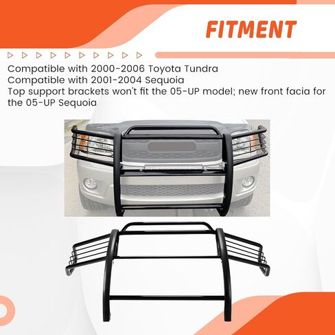 Kojem Black Grill Guard متوافق مع 2000-2006 Toyota Tundra 2001-2004 Toyota Sequoia Steel Black Powder Press Press Grille Grille Bar Bar Bar Bar in Saudi Arabia